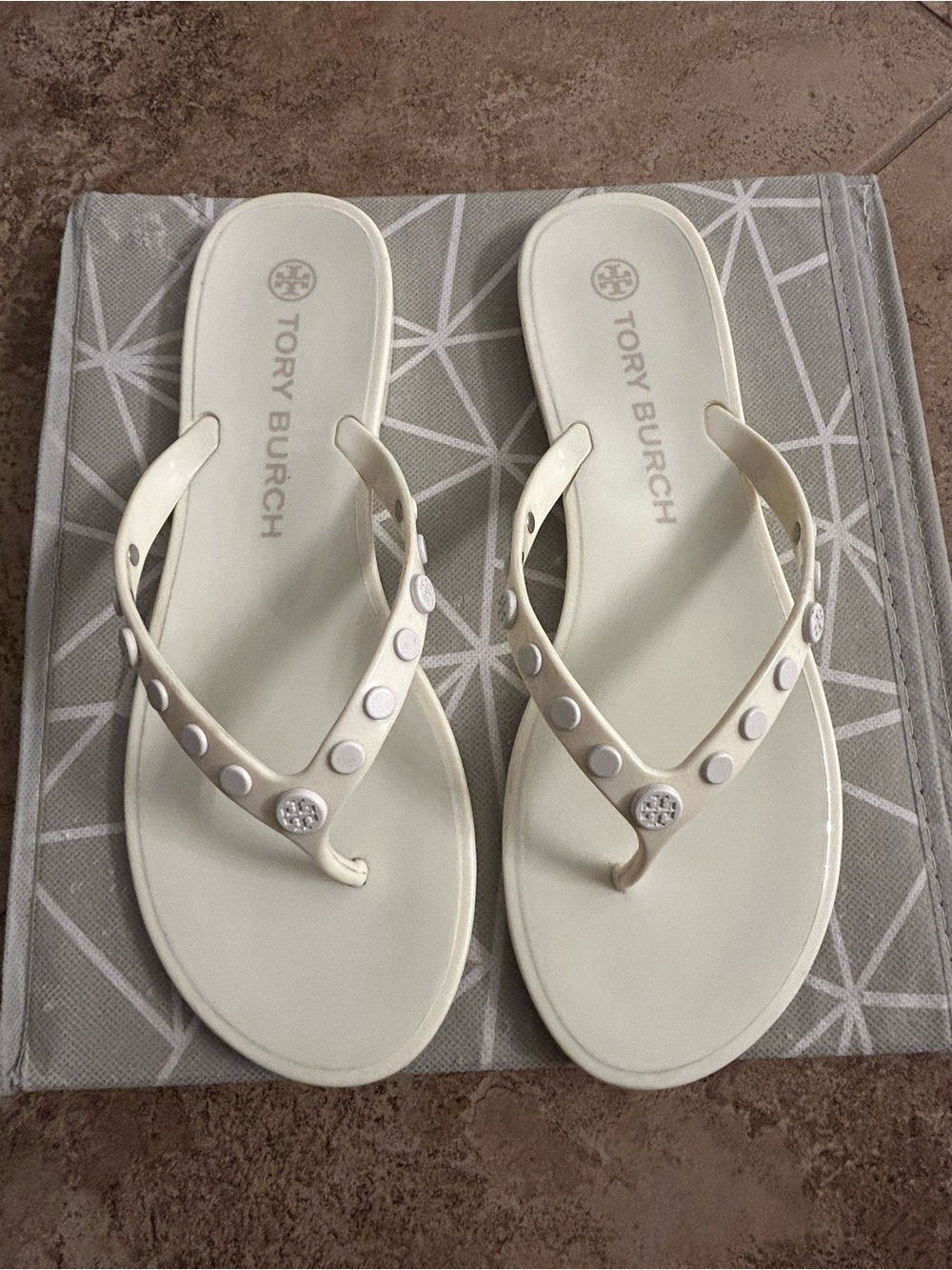 Tory Burch Cream Studded Jelly Thong Sandals
